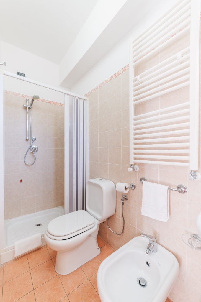 Clean bathroom with tile details